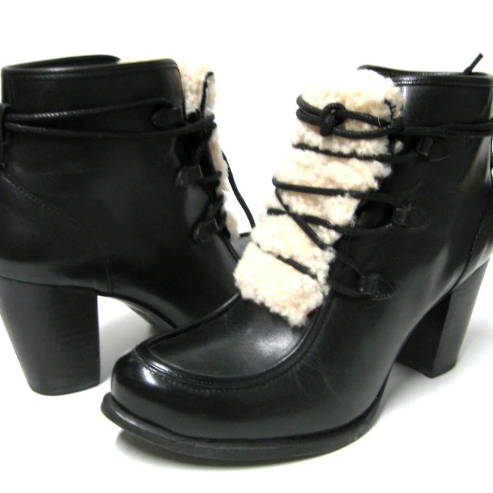 New UGG Women Shearling Fur Black Boot - Picture 3 of 4